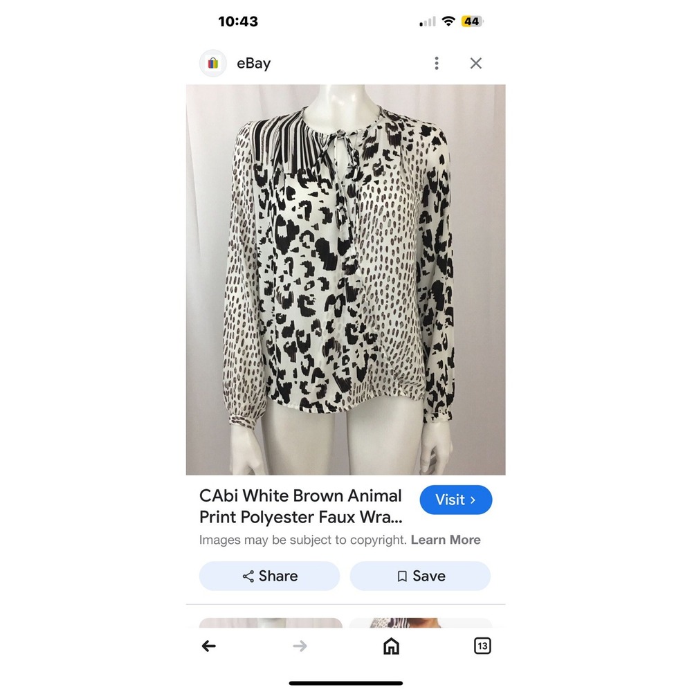 Cabi Animal Print Wrap Long Sleeve Blouse Womens S Career EUC